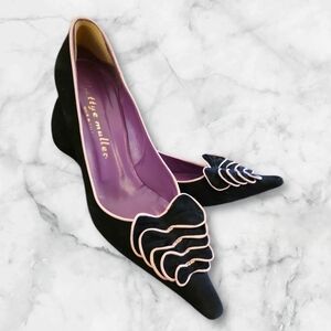 Bettye Muller Black Heels with Ruffle Accent